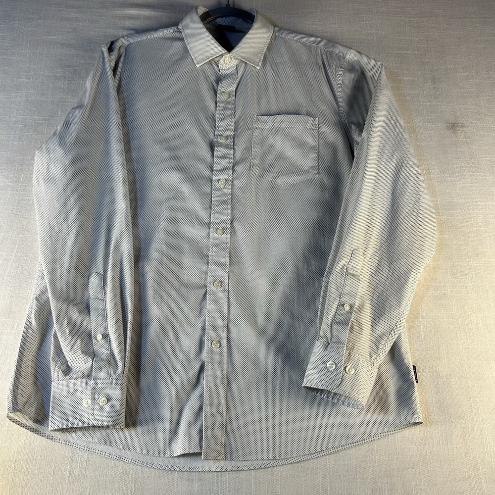 Dunning Dress Shirt Mens Large White Dot Long‎ Sleeve Button-Up Stretch Reg Fit